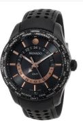 Movado Series 800 Black PVD Leather Mens Watch 2600118
